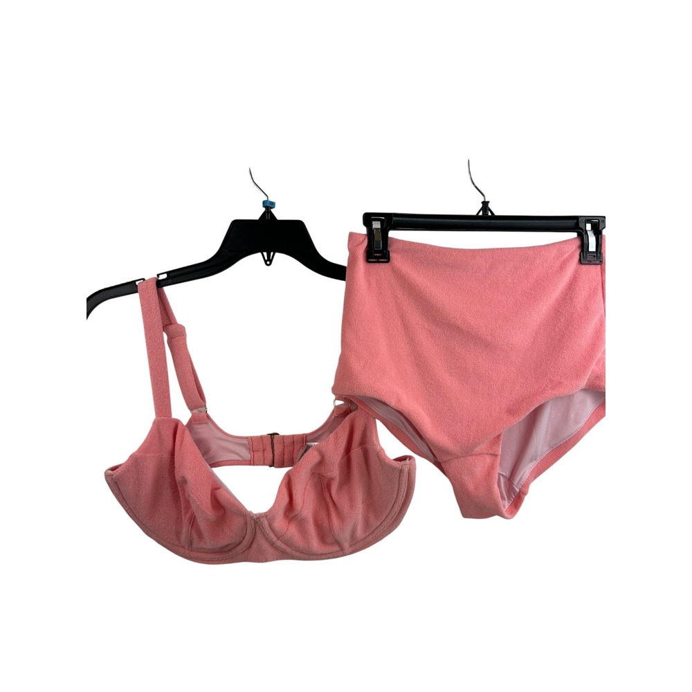 Victoria's Secret Bikini Set 38DD/Medium Pink Terry Cloth High Waisted Womens